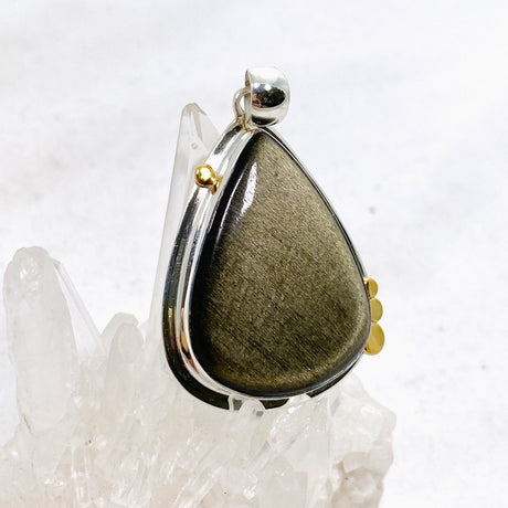 Goldsheen Obsidian Teardrop Cabochon Pendant in a Decorative Setting KPGJ4763