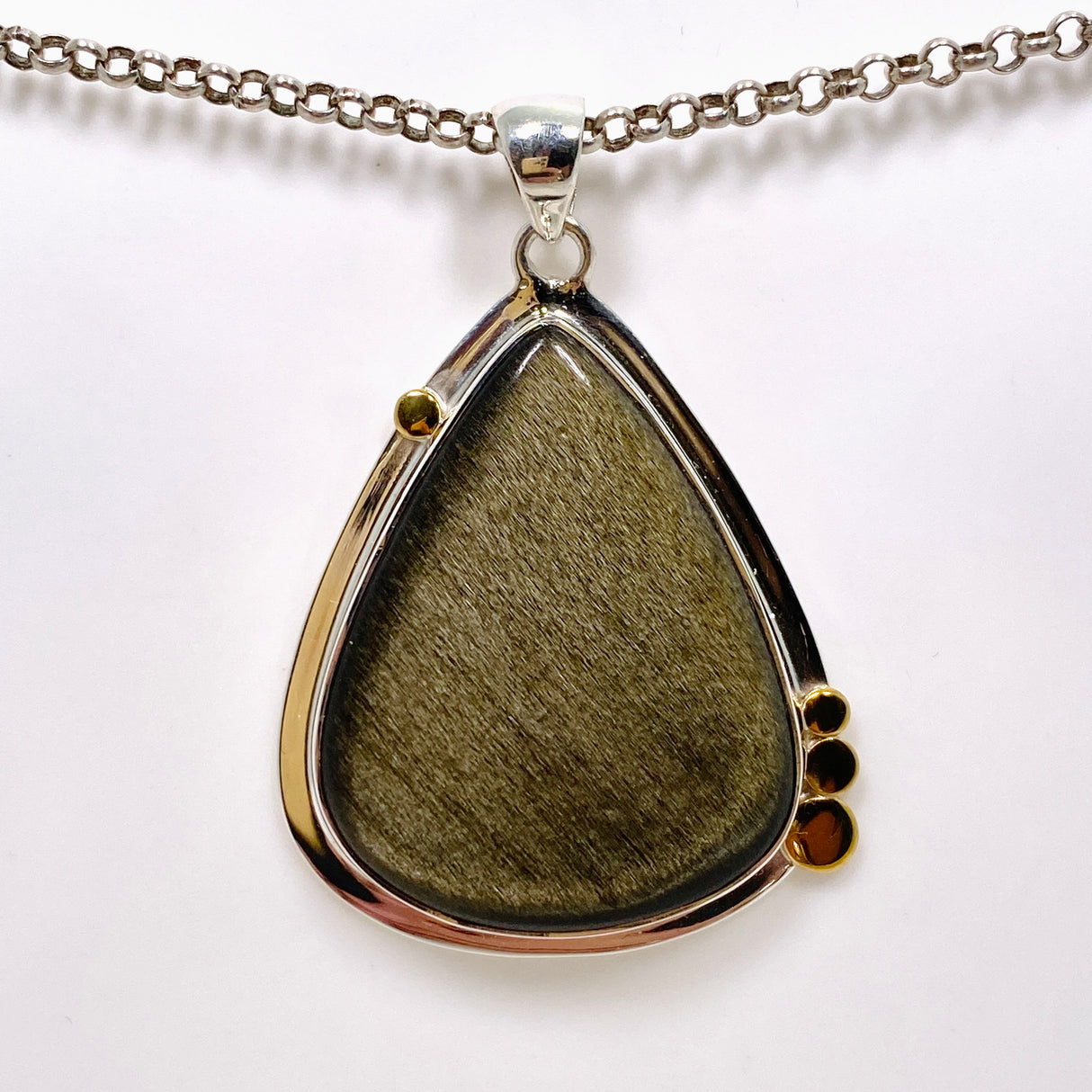 Goldsheen Obsidian Teardrop Cabochon Pendant in a Decorative Setting KPGJ4763