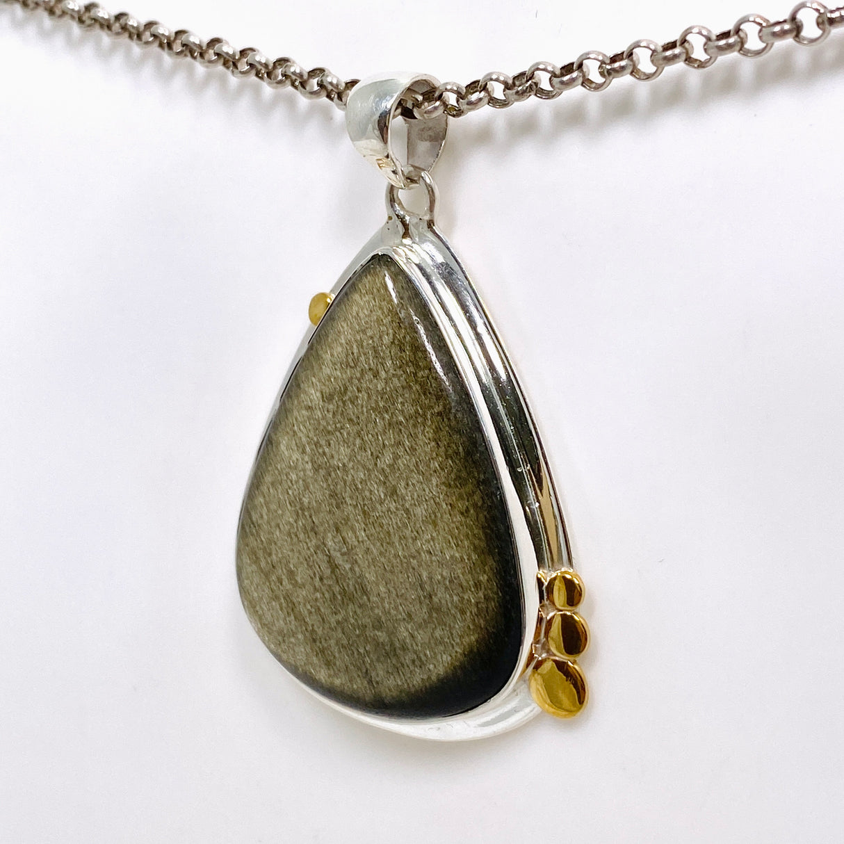 Goldsheen Obsidian Teardrop Cabochon Pendant in a Decorative Setting KPGJ4763