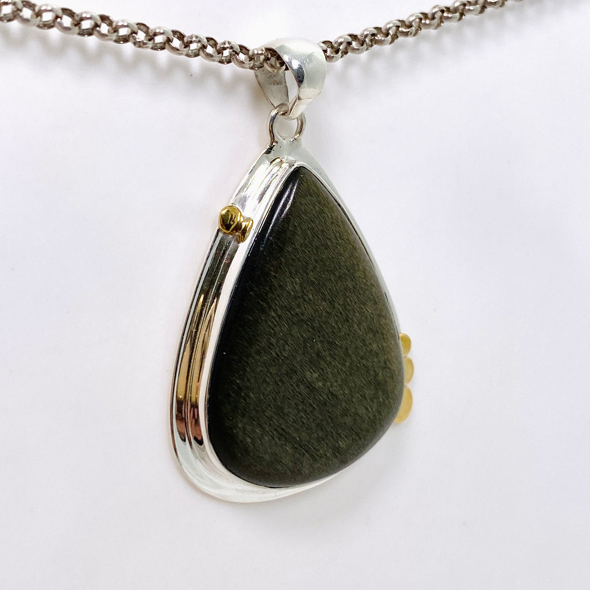 Goldsheen Obsidian Teardrop Cabochon Pendant in a Decorative Setting KPGJ4763