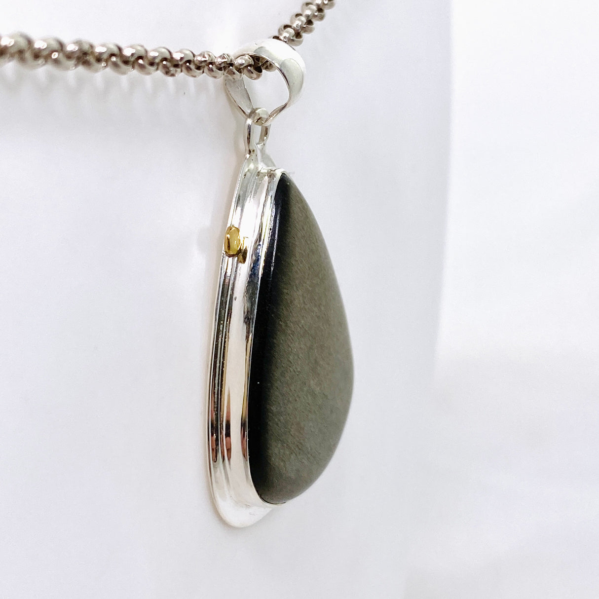 Goldsheen Obsidian Teardrop Cabochon Pendant in a Decorative Setting KPGJ4763