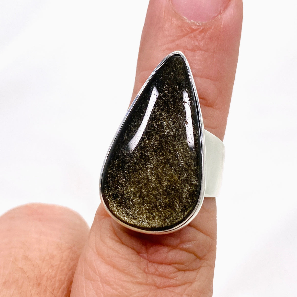 Goldsheen Obsidian Teardrop Cabochon Ring Size 7 KRGJ3343