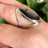 Goldsheen Obsidian Teardrop Cabochon Split Band Ring Size 9 KRGJ3344