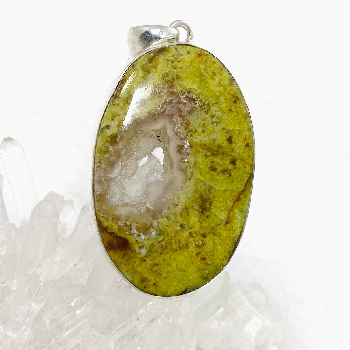 Green Opal (Madagascar) Druzy Oval Cabochon Pendant KPGJ4656