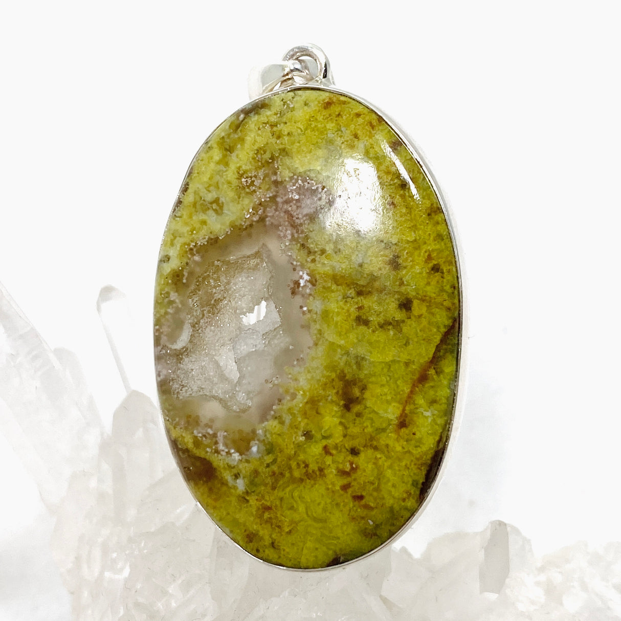 Green Opal (Madagascar) Druzy Oval Cabochon Pendant KPGJ4656