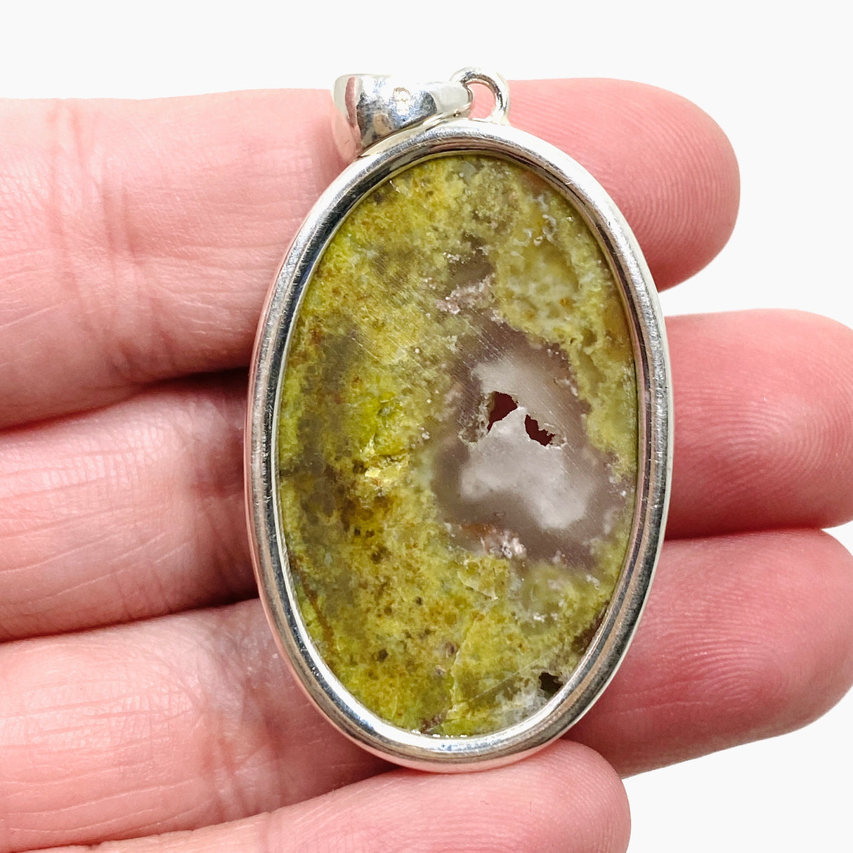 Green Opal (Madagascar) Druzy Oval Cabochon Pendant KPGJ4656