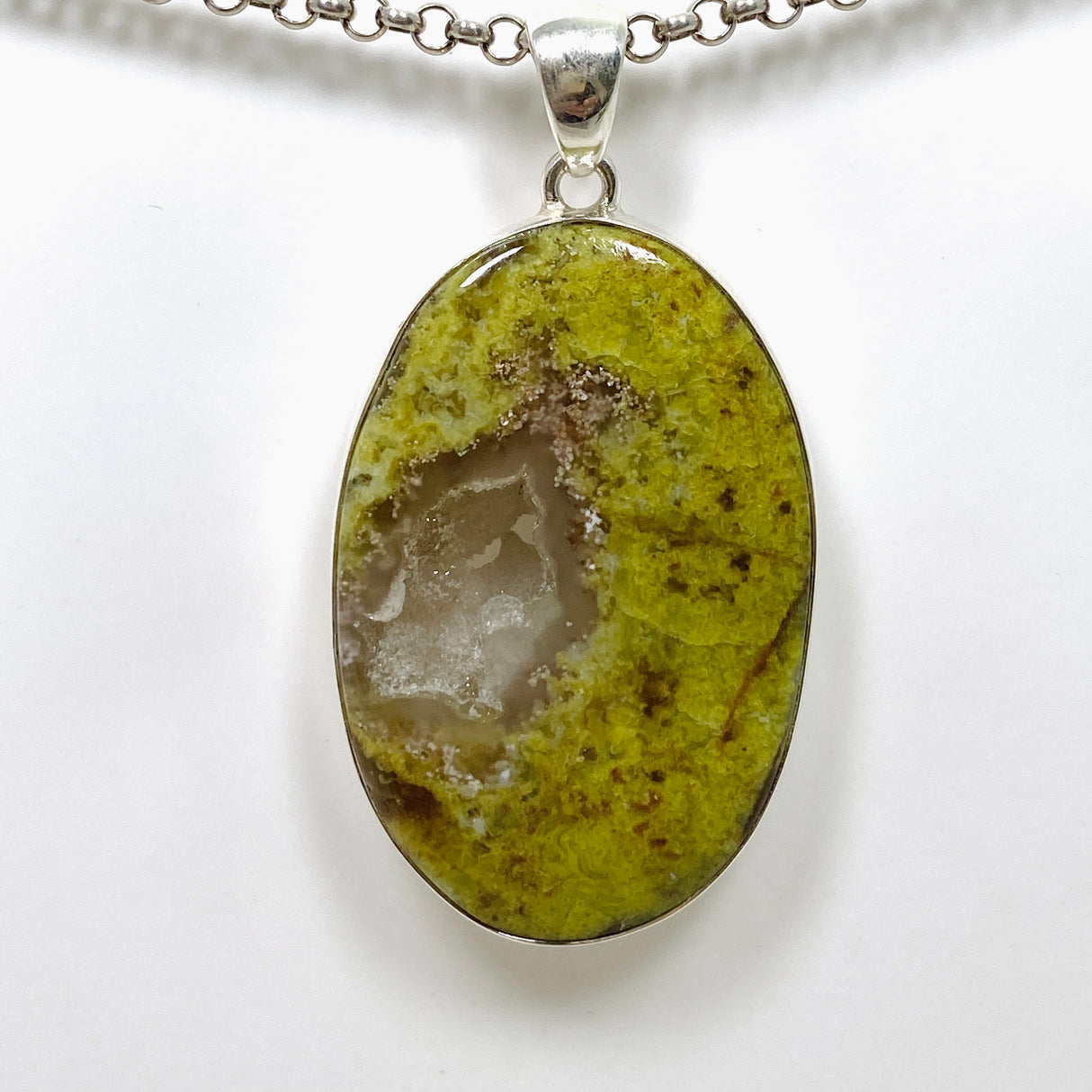 Green Opal (Madagascar) Druzy Oval Cabochon Pendant KPGJ4656