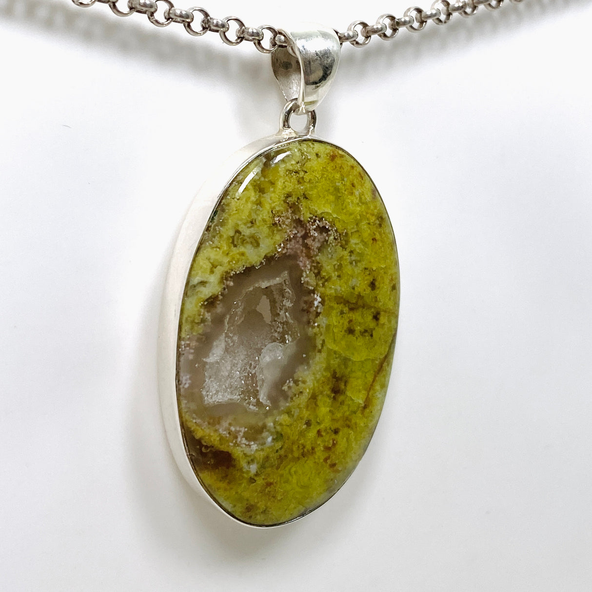 Green Opal (Madagascar) Druzy Oval Cabochon Pendant KPGJ4656