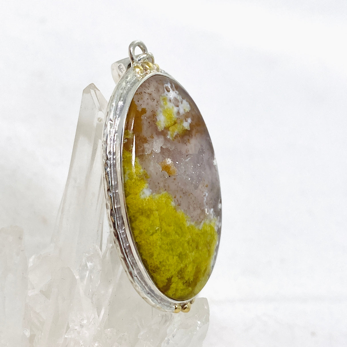 Green Opal (Madagascar) Druzy Oval Cabochon Pendant in a Decorative Setting KPGJ4661