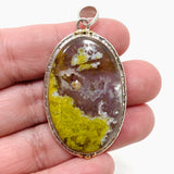 Green Opal (Madagascar) Druzy Oval Cabochon Pendant in a Decorative Setting KPGJ4661