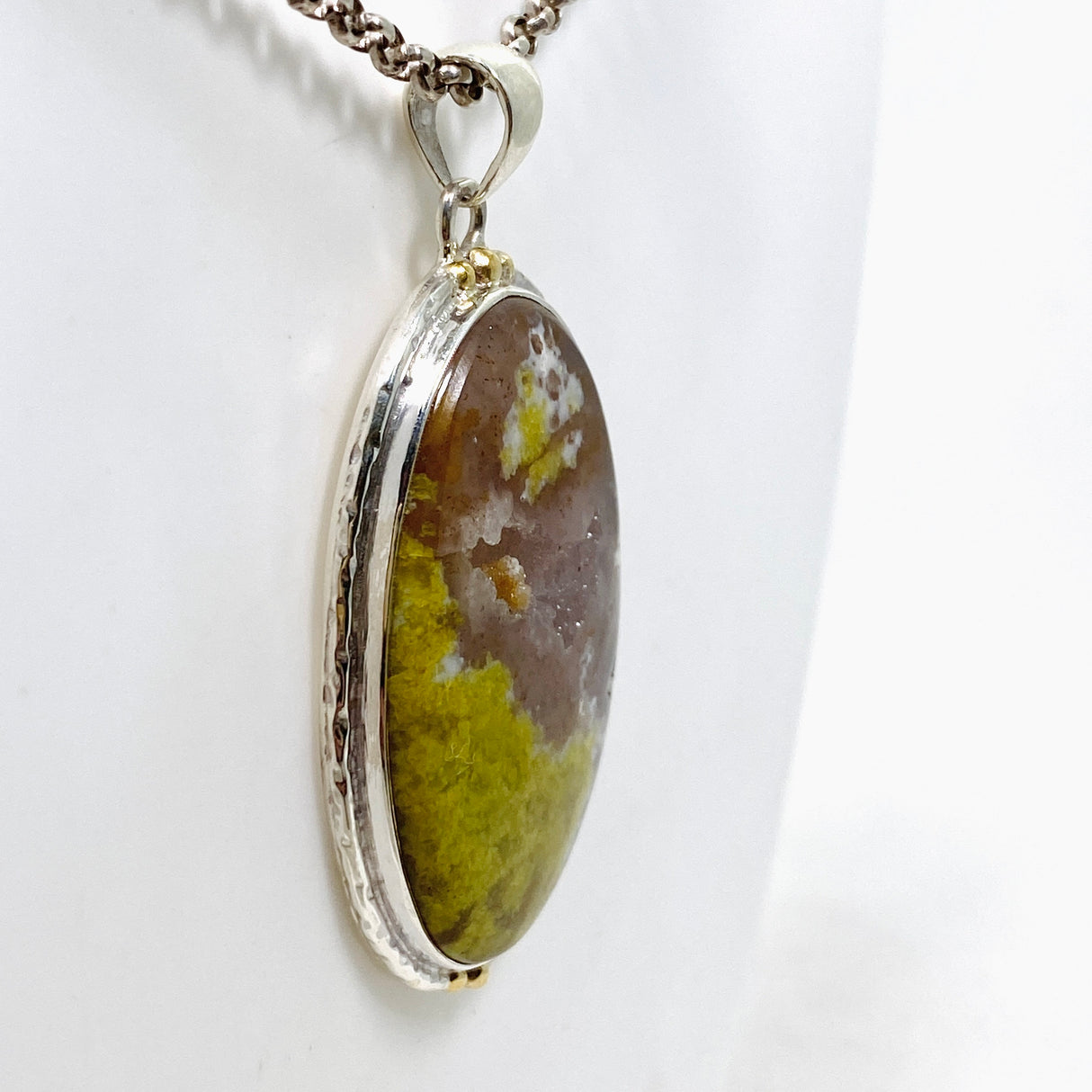 Green Opal (Madagascar) Druzy Oval Cabochon Pendant in a Decorative Setting KPGJ4661