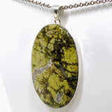 Green Opal (Madagascar) Druzy Oval Cabochon Pendant in a Hammered Setting KPGJ4655