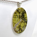 Green Opal (Madagascar) Druzy Oval Cabochon Pendant in a Hammered Setting KPGJ4655