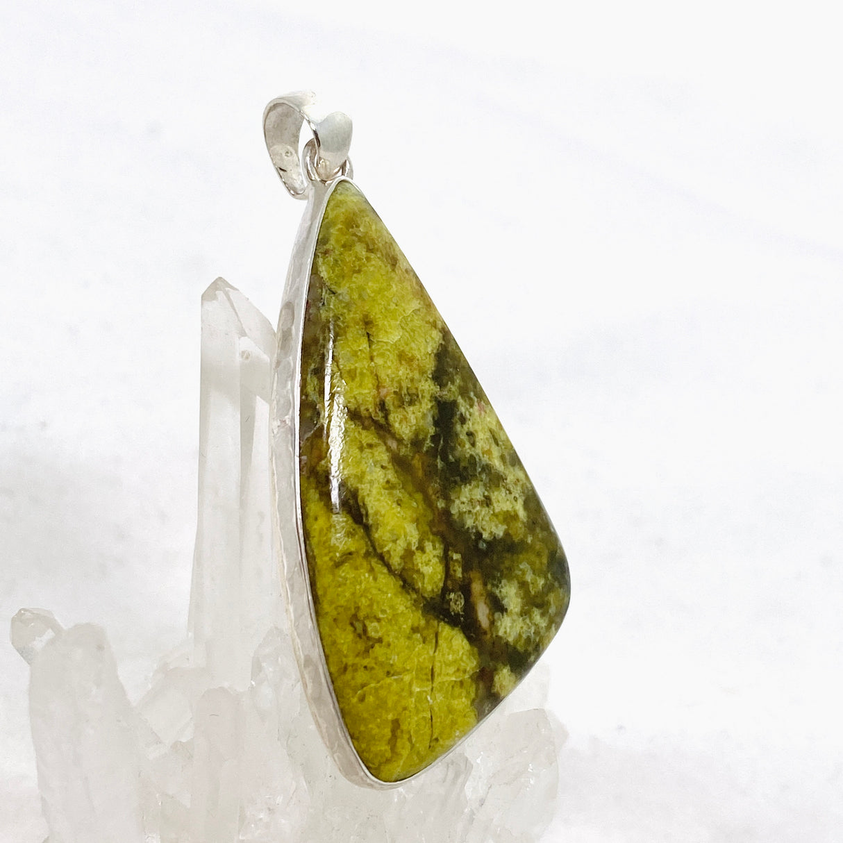 Green Opal (Madagascar) Freeform Cabochon Pendant in a Hammered Setting KPGJ4666