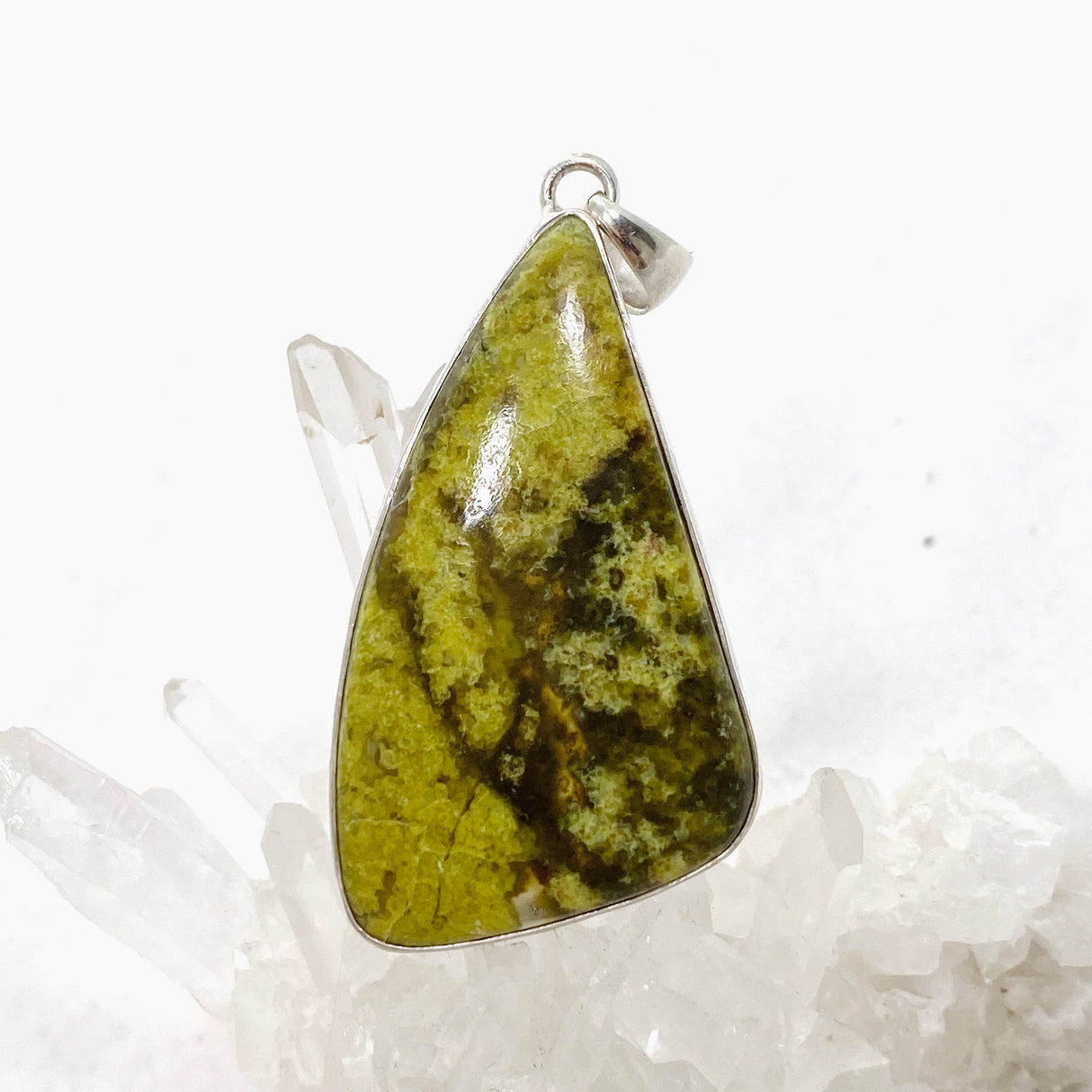 Green Opal (Madagascar) Freeform Cabochon Pendant in a Hammered Setting KPGJ4666