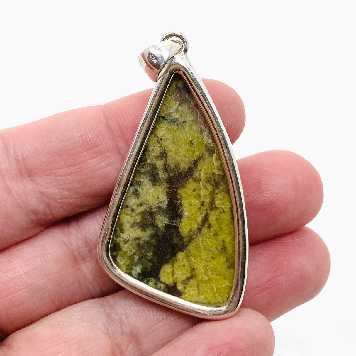 Green Opal (Madagascar) Freeform Cabochon Pendant in a Hammered Setting KPGJ4666