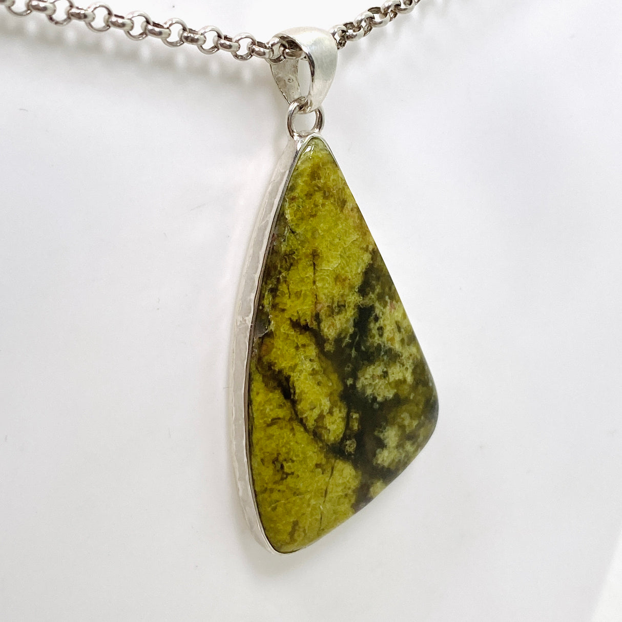 Green Opal (Madagascar) Freeform Cabochon Pendant in a Hammered Setting KPGJ4666