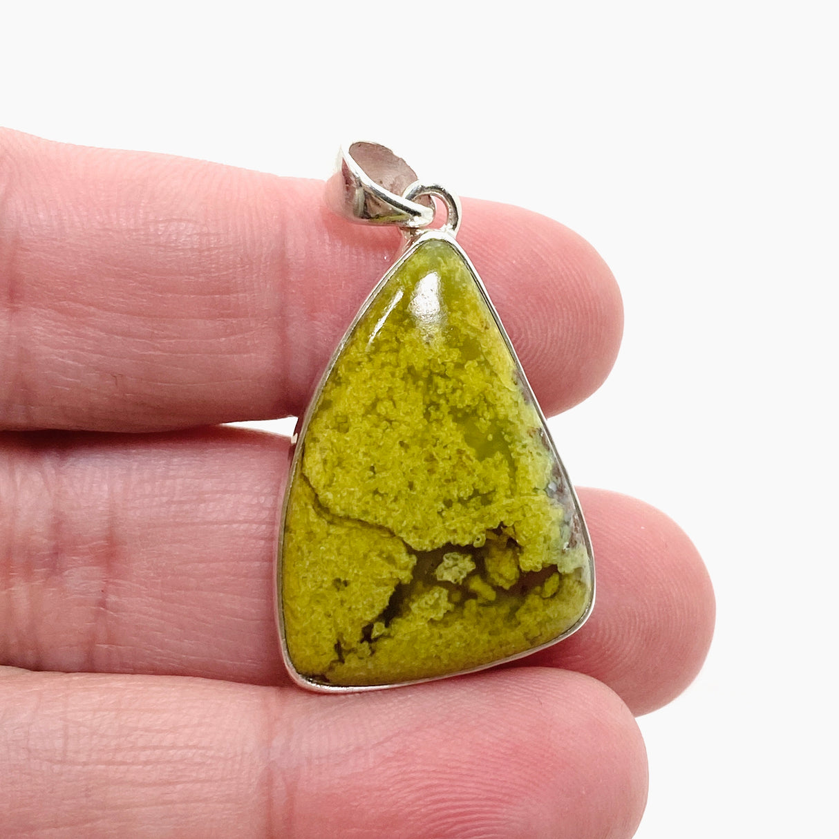 Green Opal (Madagascar) Freeform Cabochon Pendant in a Hammered Setting KPGJ4667