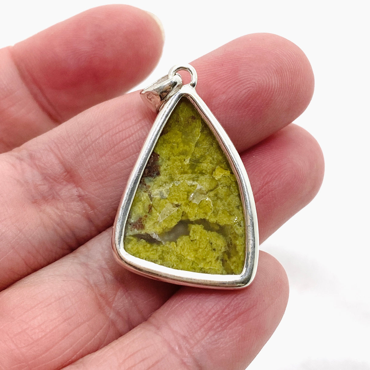 Green Opal (Madagascar) Freeform Cabochon Pendant in a Hammered Setting KPGJ4667