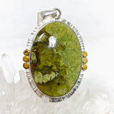 Green Opal (Madagascar) Oval Cabochon Pendant in a Decorative Setting KPGJ4662