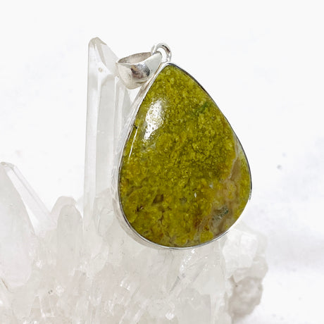 Green Opal (Madagascar) Teardrop Cabochon Pendant in a Hammered Setting KPGJ4665