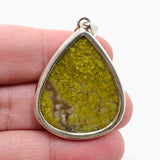 Green Opal (Madagascar) Teardrop Cabochon Pendant in a Hammered Setting KPGJ4665