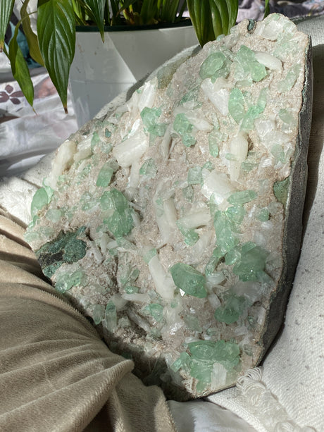 Close-up of a green and white mineral specimen