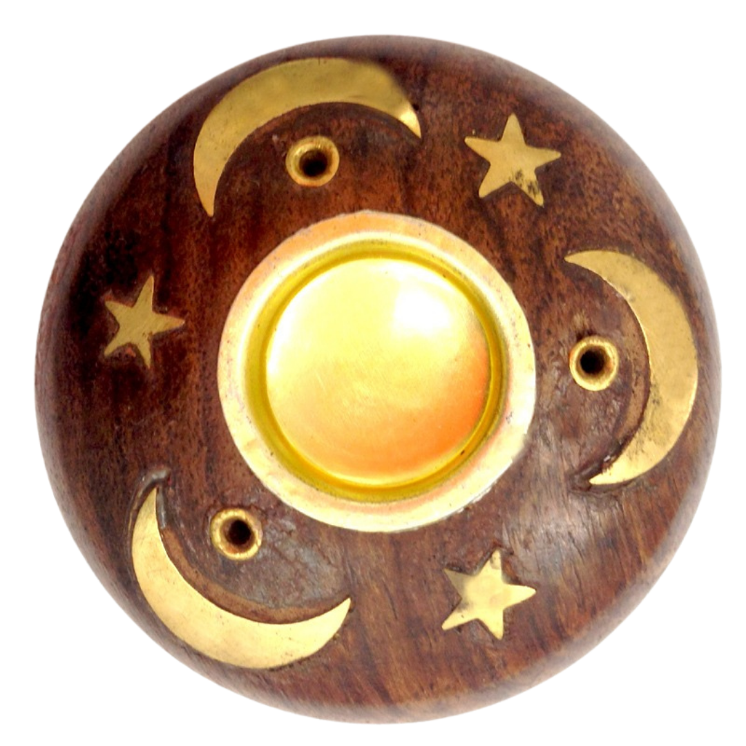 Wooden Incense & Cone Holder ROUND STAR AND MOON
