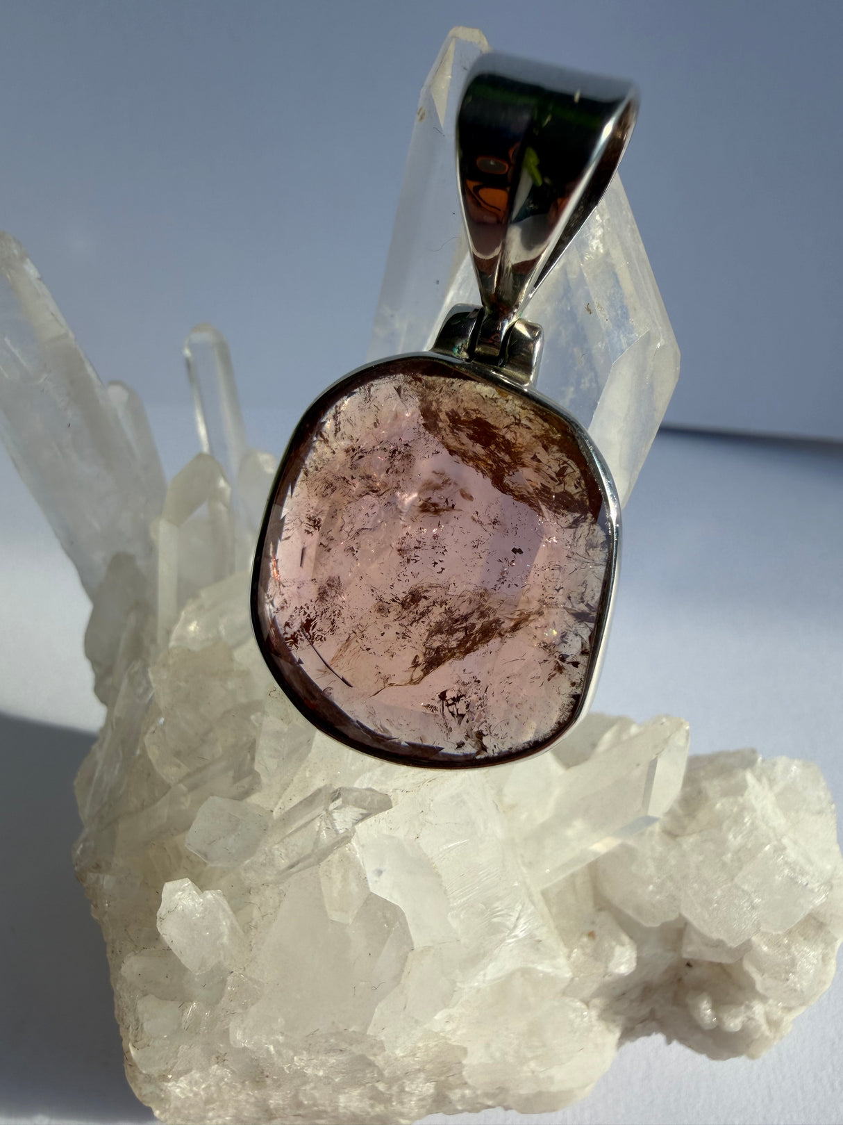 Pink Tourmaline Faceted Freeform Pendant in Sterling Silver PPGJ579