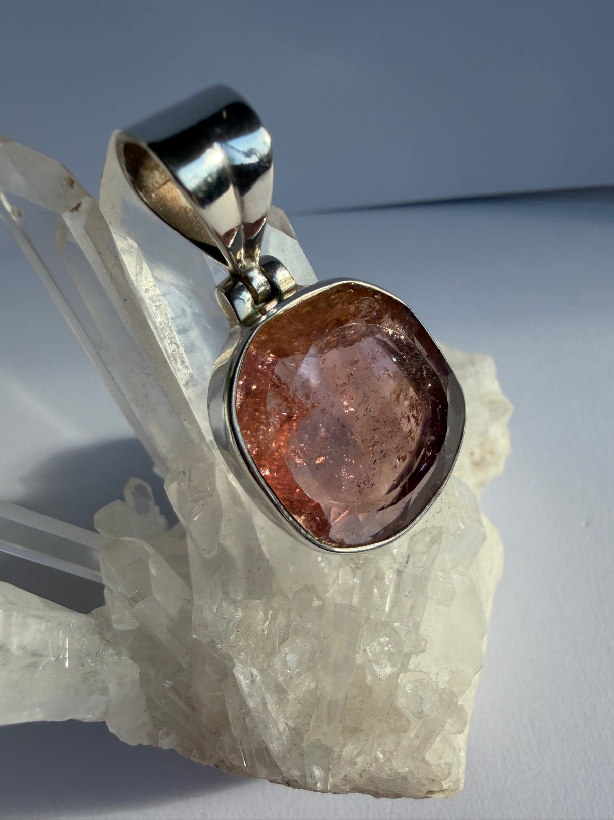 Pink Tourmaline Faceted Freeform Pendant in Sterling Silver PPGJ579