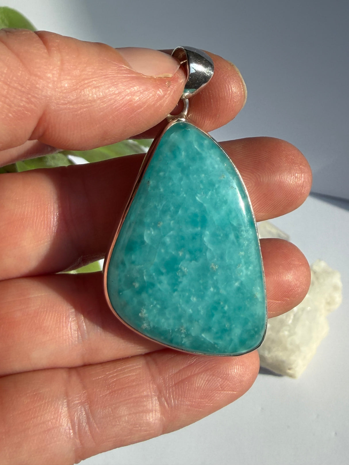 Hemimorphite Freeform Cabochon Pendant in Sterling Silver KPGJ4199