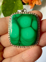 Malachite Square Pendant in Hammered Sterling Silver Setting KPGJ3334