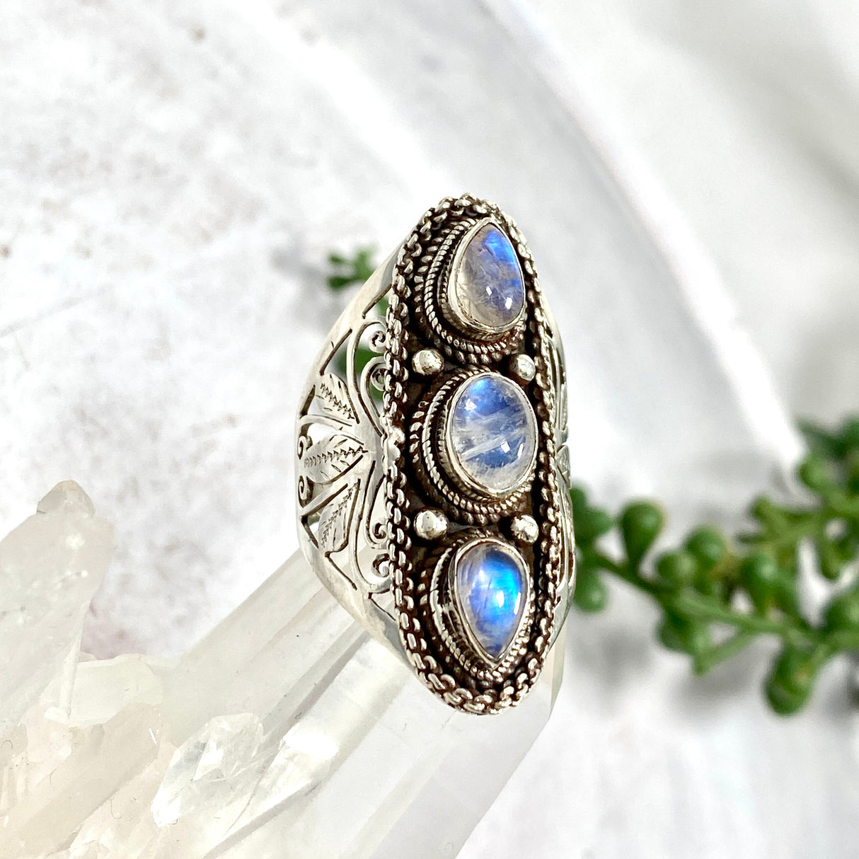 Boho Style R4058 Moonstone multi stone ring s.8