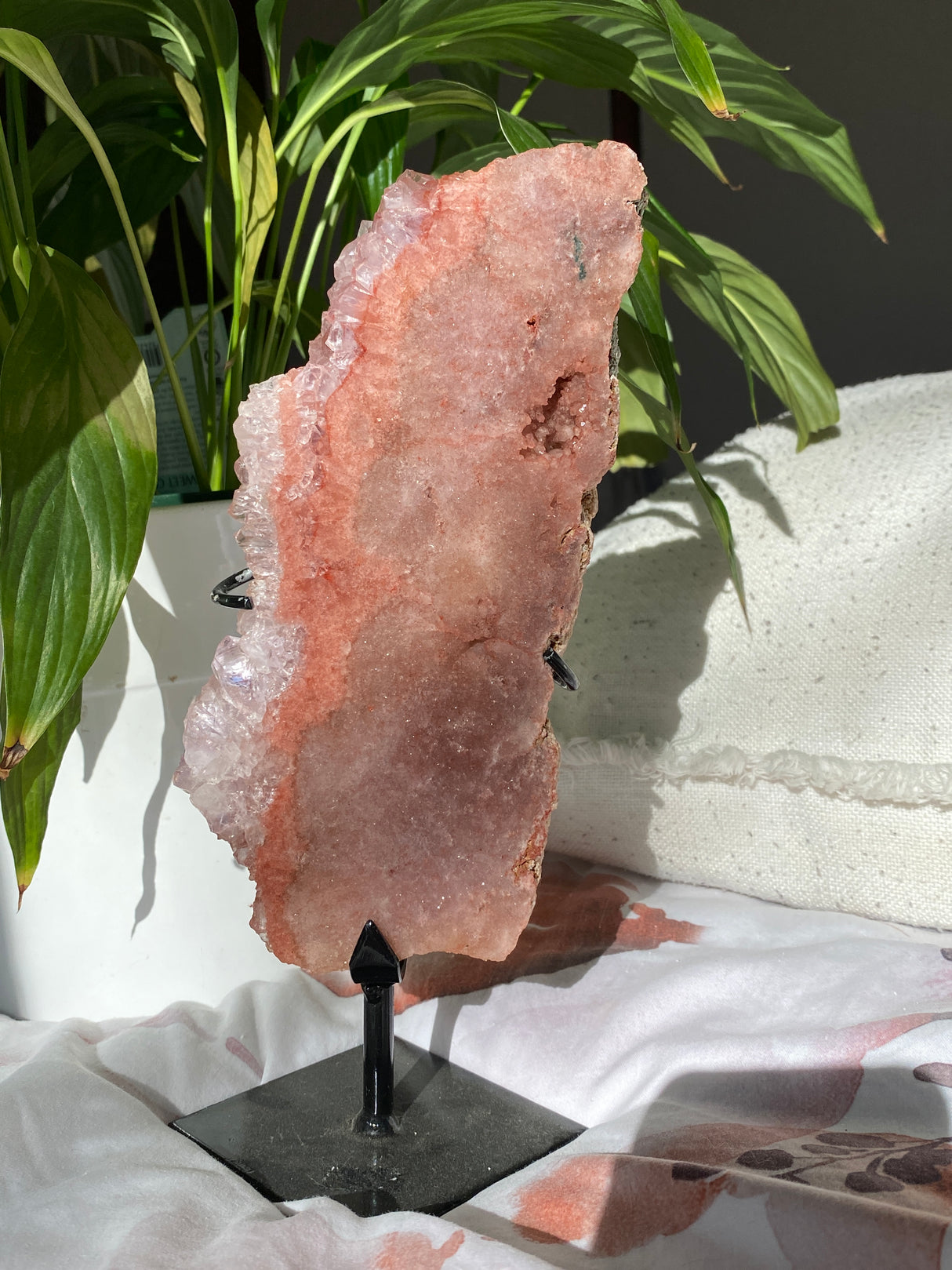 Pink Amethyst & Quartz Slice on Stand PASL-01