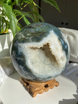 Collector's Moss Agate Druzy Sphere with Natural Crystal Cavities 5kg MOSB-01