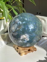 Collector's Moss Agate Druzy Sphere with Natural Crystal Cavities 5kg MOSB-01