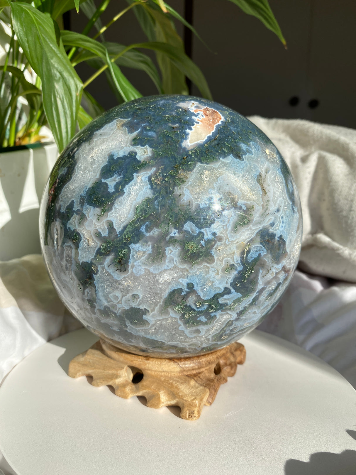 Collector's Moss Agate Druzy Sphere with Natural Crystal Cavities 5kg MOSB-01