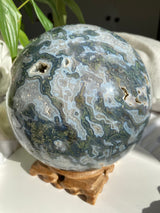 Collector's Moss Agate Druzy Sphere with Natural Crystal Cavities 5kg MOSB-01