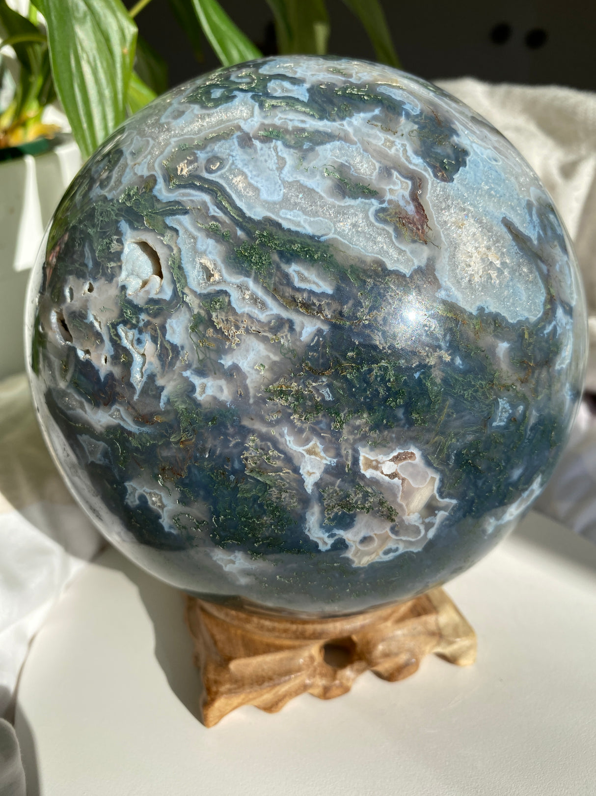 Collector's Moss Agate Druzy Sphere with Natural Crystal Cavities 5kg MOSB-01