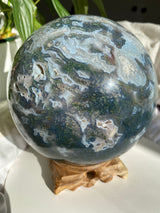 Collector's Moss Agate Druzy Sphere with Natural Crystal Cavities 5kg MOSB-01