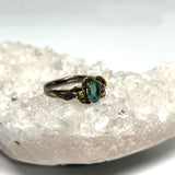 Emerald 925 silver with 18ct gold plate ring Size 8 GRA-01