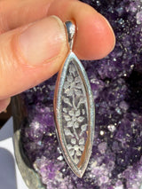 Carved Flower Prasiolite Marquise Sterling Silver Pendant EPGJ17