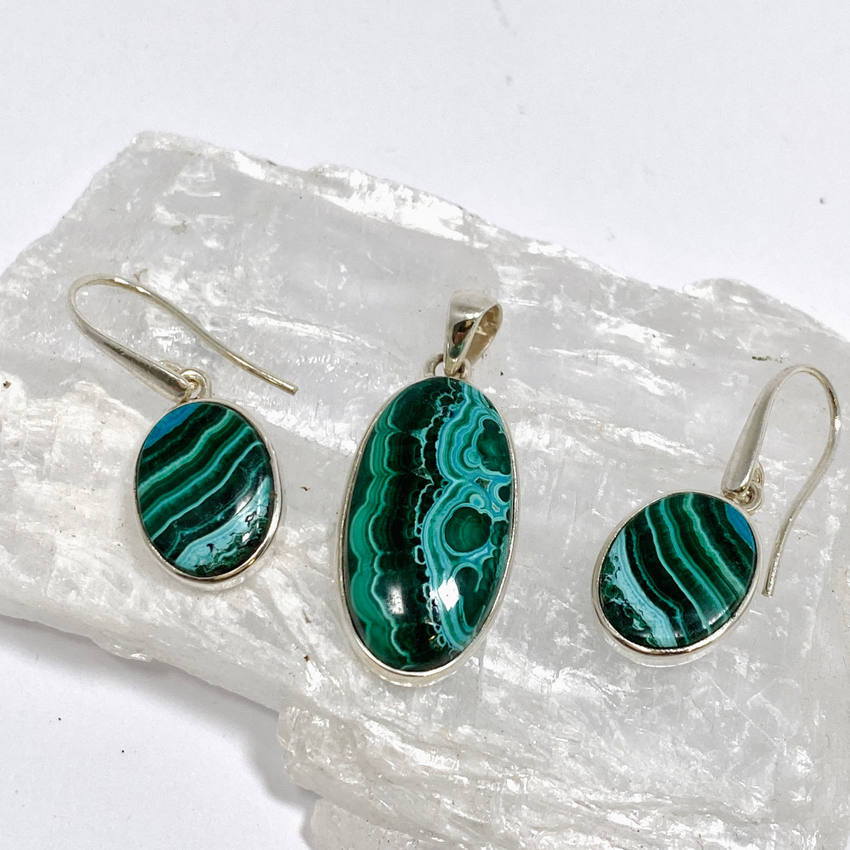 Malacholla (Malachite and Chrysocolla) Oval Cabochon Earrings PEGJ357