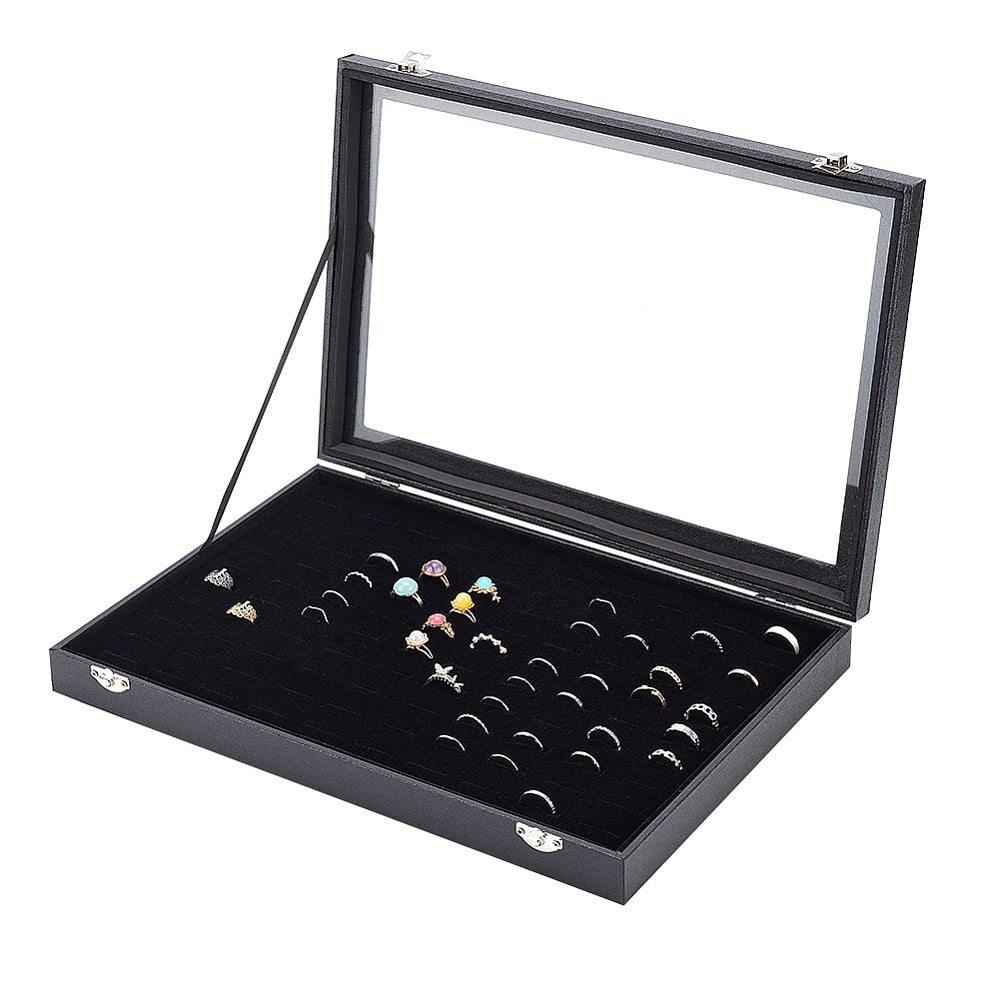 100 Slot Wood Jewellery Presentation Box 35.3x24.3x4.4cm