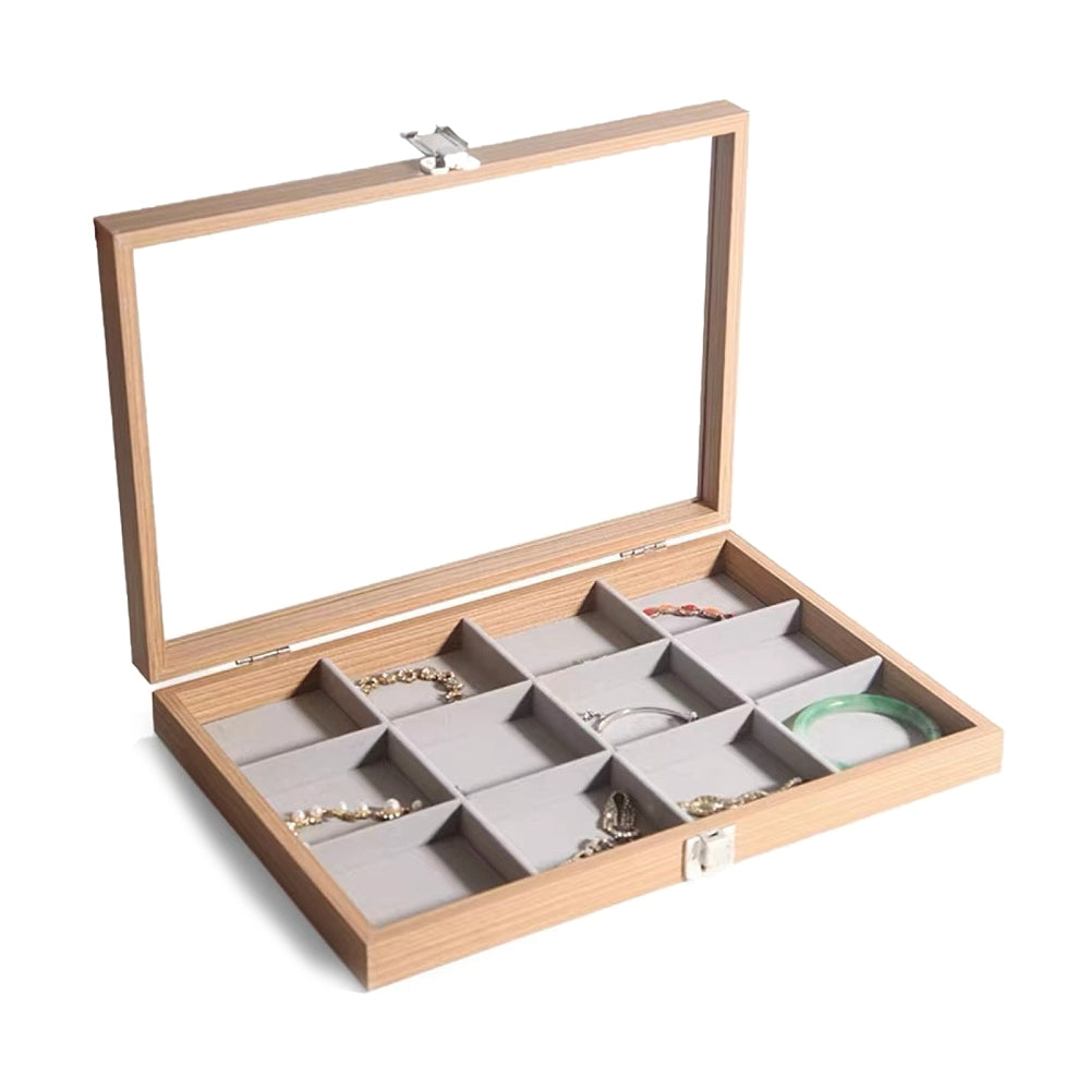 Rectangle Wooden Jewellery Presentation Boxes with 12 Compartments 35x24x4.5cm