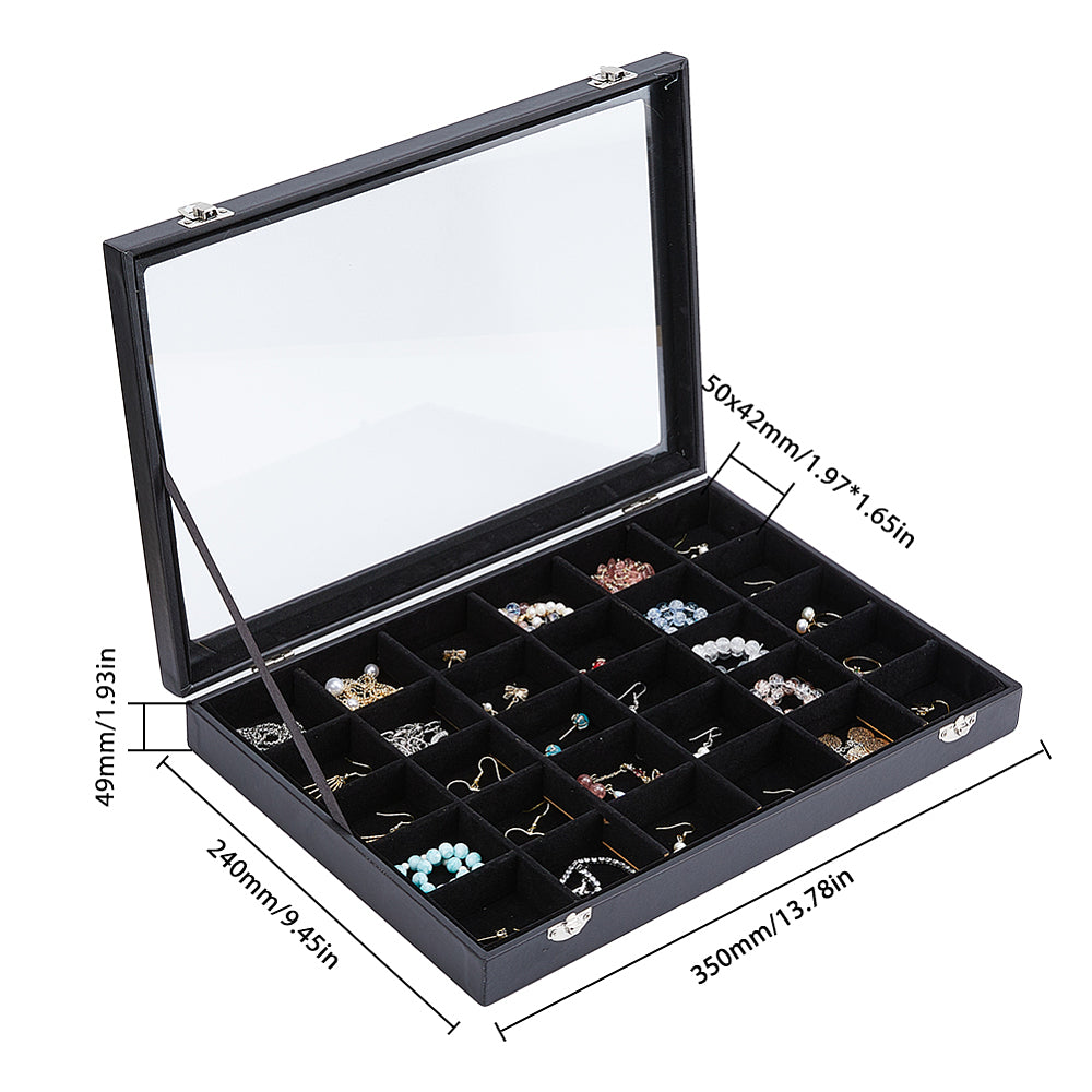 30 Grid Jewellery Display Case with Glass Lid