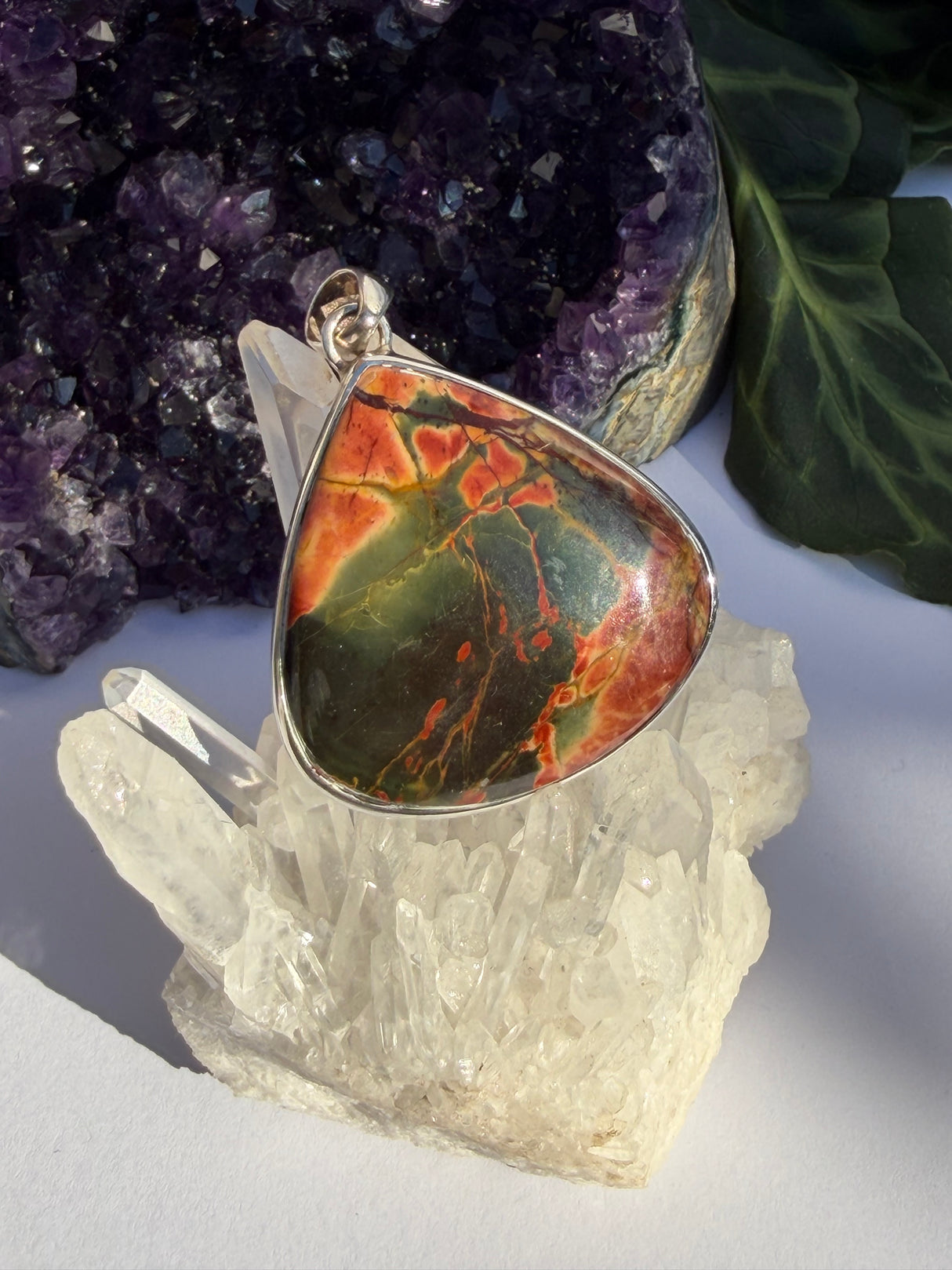 Cherry Creek Jasper Pear Cabochon Pendant in Sterling Silver KPGJ2174