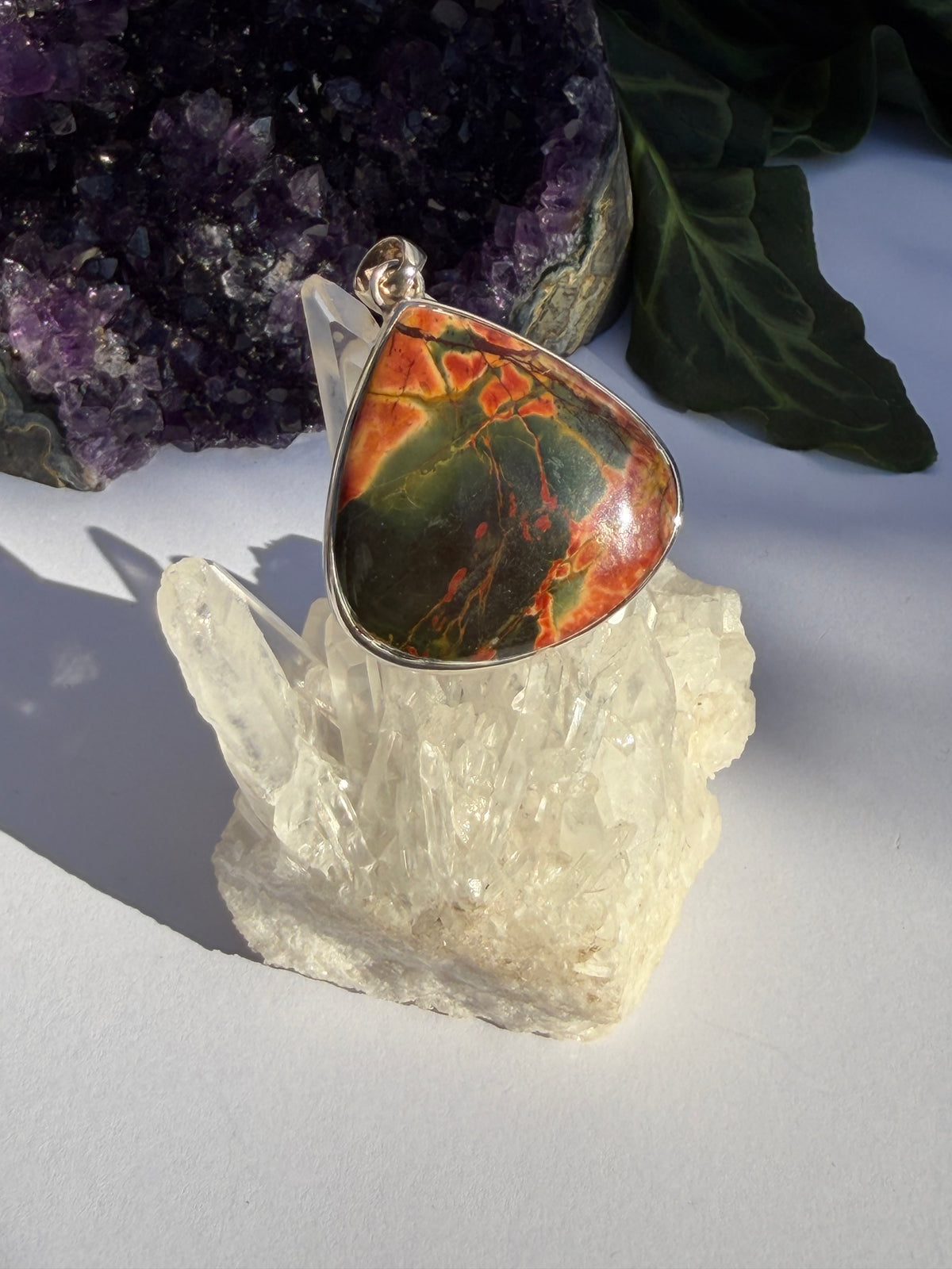 Cherry Creek Jasper Pear Cabochon Pendant in Sterling Silver KPGJ2174