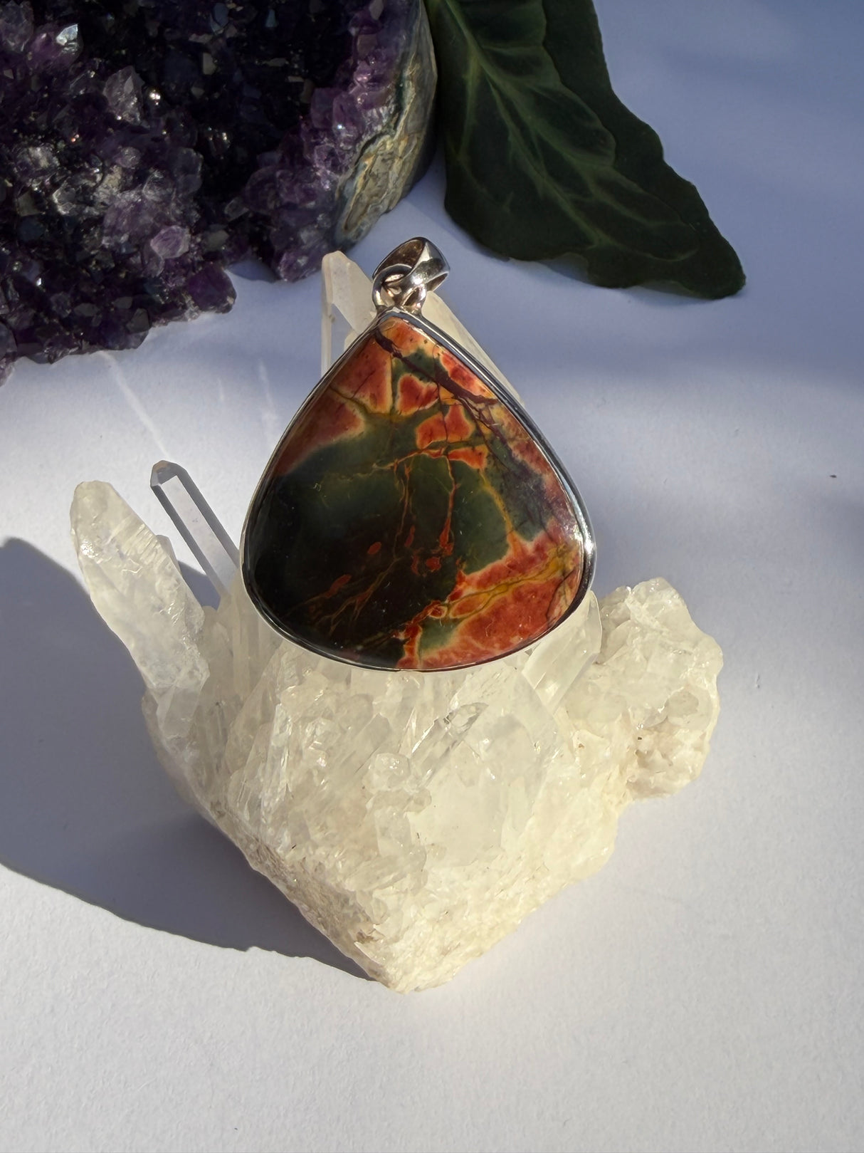 Cherry Creek Jasper Pear Cabochon Pendant in Sterling Silver KPGJ2174