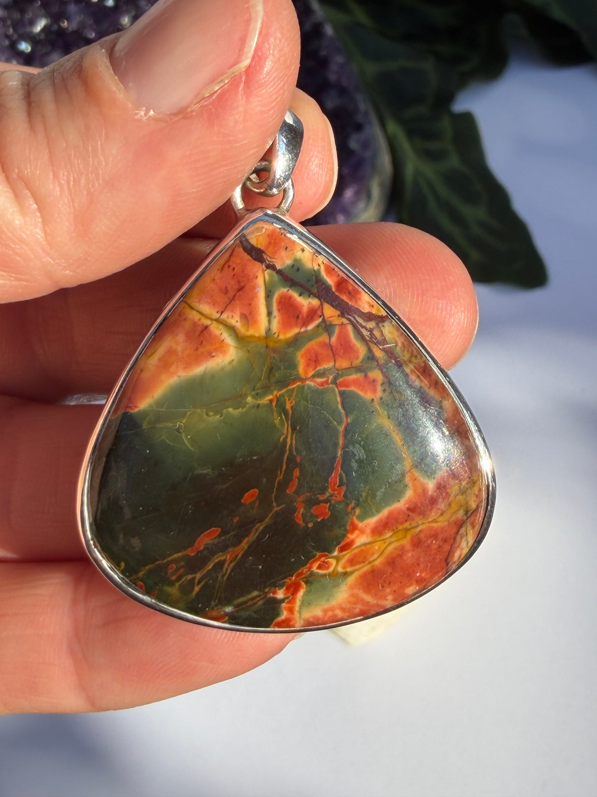 Cherry Creek Jasper Pear Cabochon Pendant in Sterling Silver KPGJ2174
